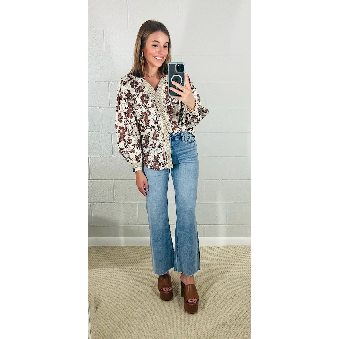 Walnut Floral Button Down Top