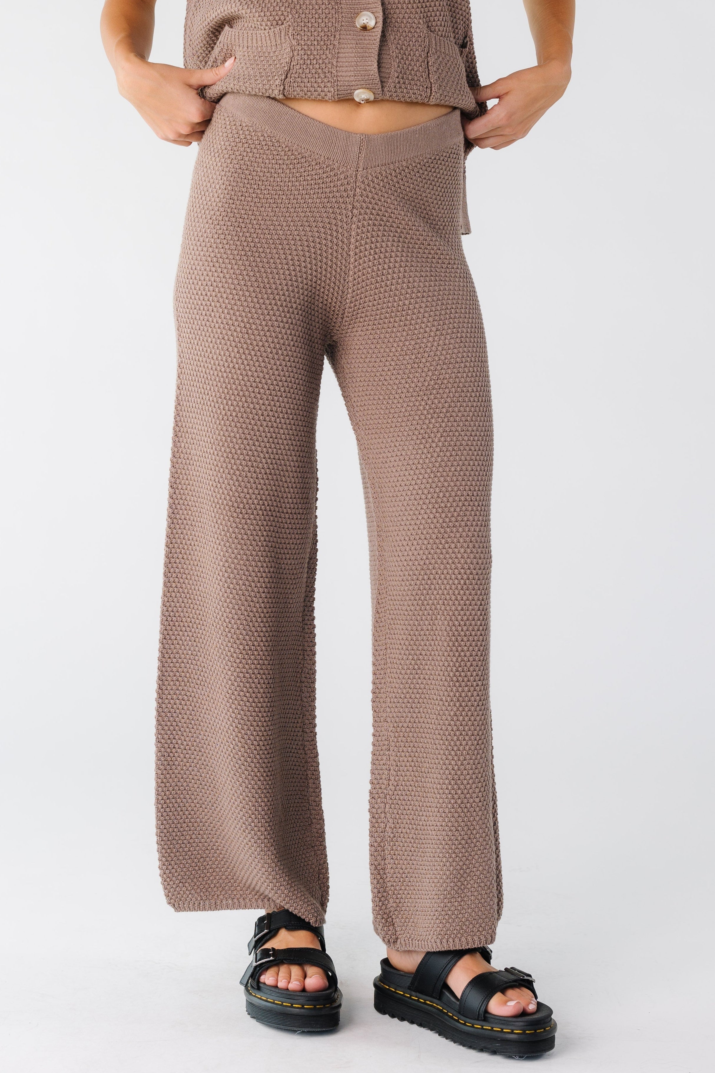 Dalia Waffle Knit Button-Up Vest and Pant Set